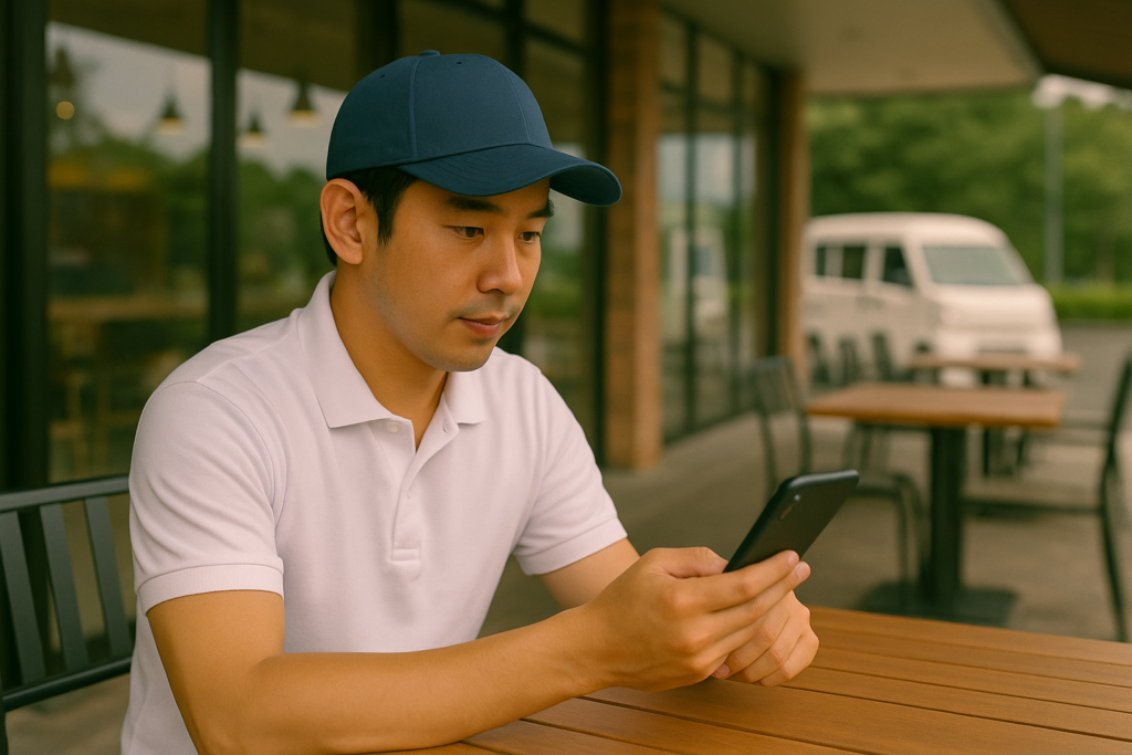 スマホで軽貨物配送業務を検索するドライバー｜【2025年版】軽貨物ドライバーの独立開業ガイド｜費用・準備・注意点を解説