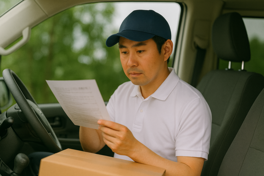 支払い明細を確認する軽貨物配送ドライバー｜軽貨物での副業は稼げる？始め方からリアルな収入・注意点まで徹底解説